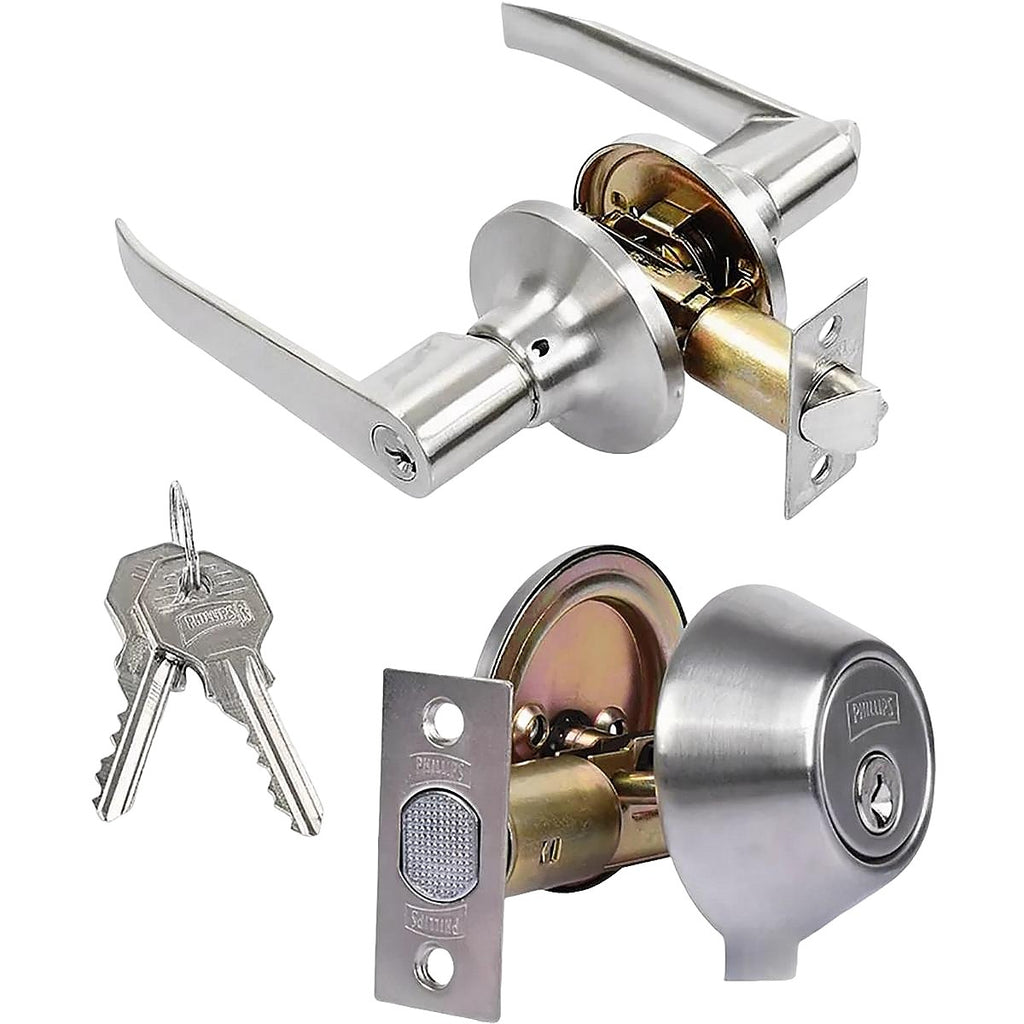 Combo de Cerradura Manija Tampico Recamara Níquel Satinado Tampico + Cerrojo Llave/llave - P7 MX6968