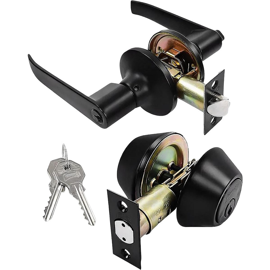 Combo de Cerradura Manija Tampico Recamara Negro Tampico + Cerrojo Llave/llave - P7 MX6970