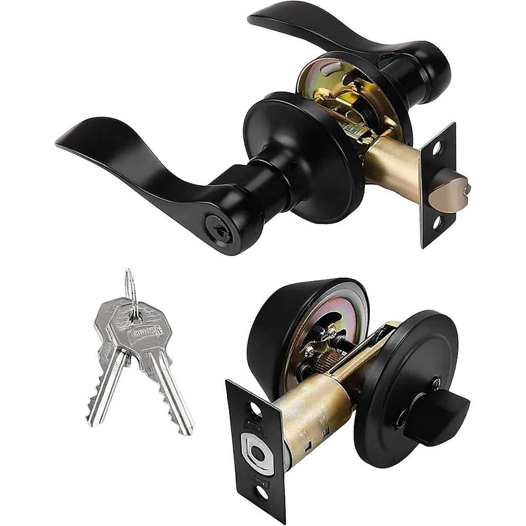 Combo de Cerradura Manija Nogal Recamara Negro Nogal + Cerrojo Llave/mariposa - P7 MX6973