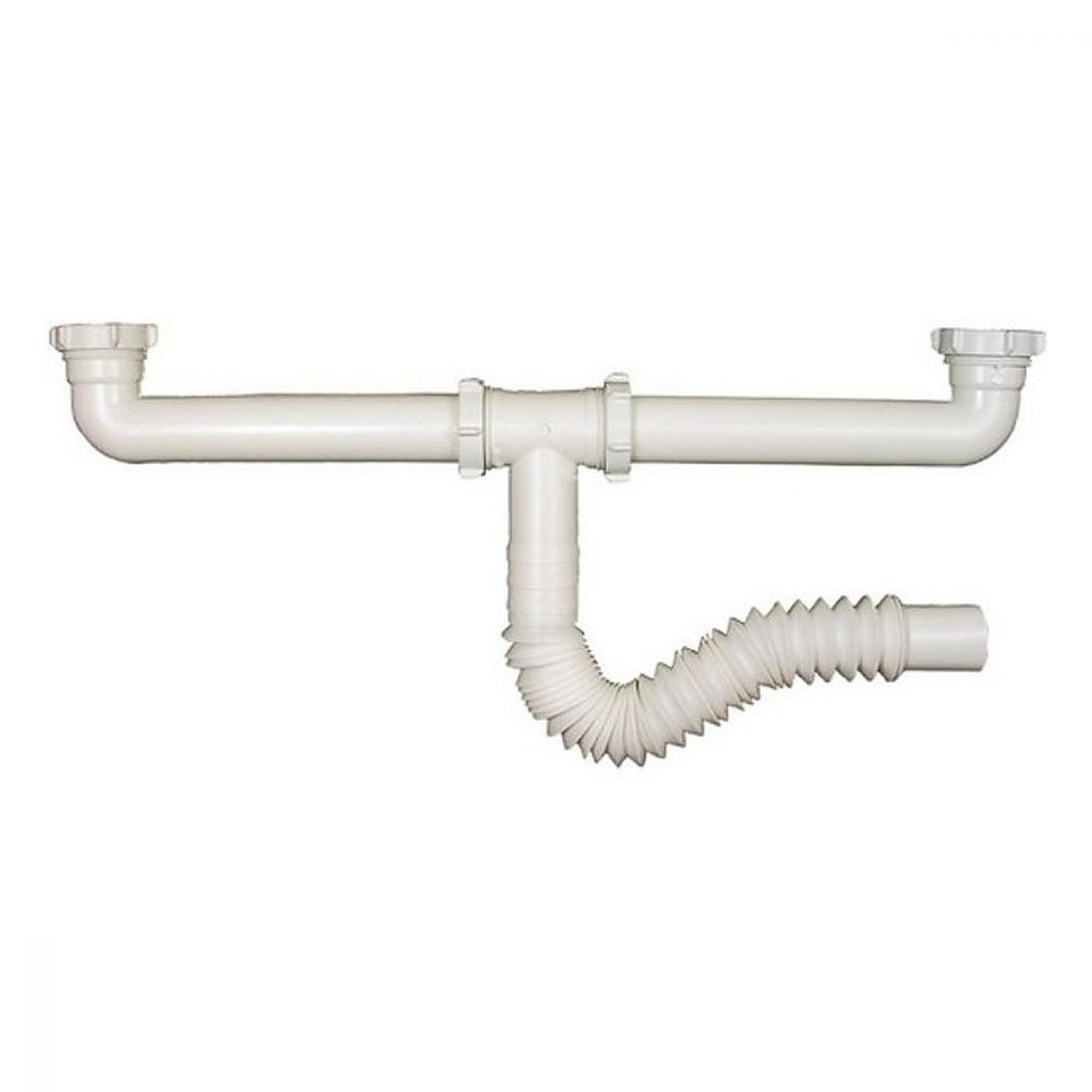 Desagüe para Fregadero Flexible Doble Trampa sin Contra con Tubo Flexible