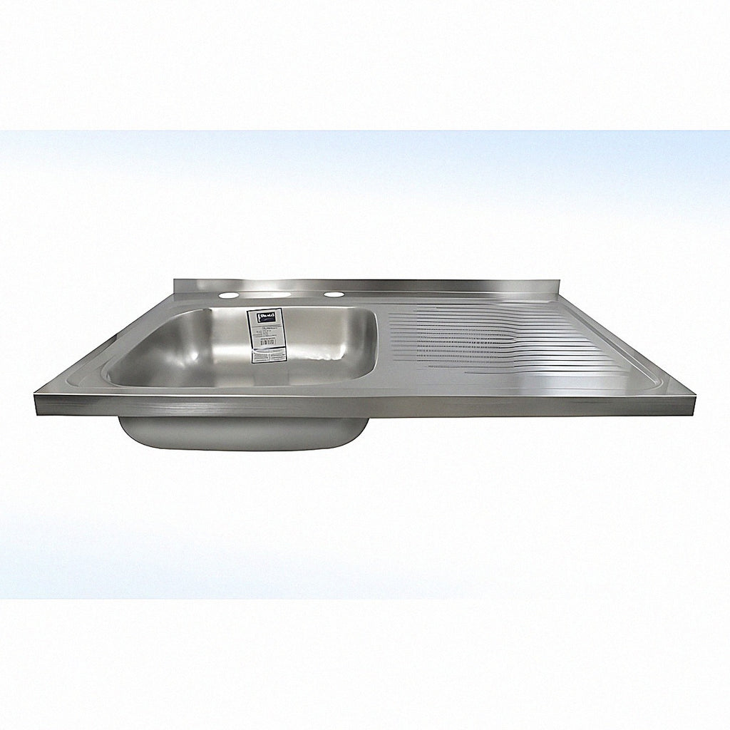 Tarja de acero inoxidable derecha c/escurridor y respaldo calibre 22 75cmx48cm prof.15cm
