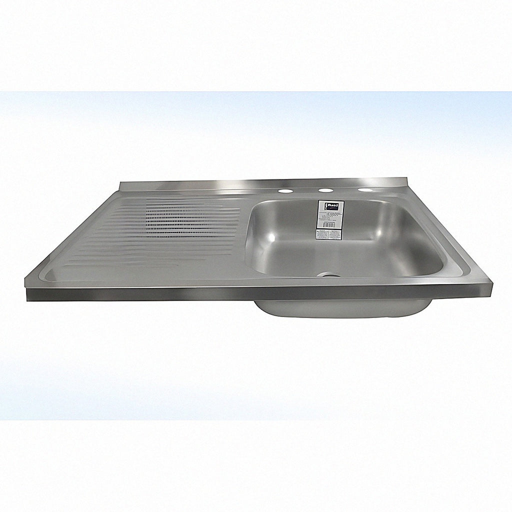 Tarja de acero inoxidable izquierda c/escurridor y respaldo calibre 22 75cmx48cm prof.15cm