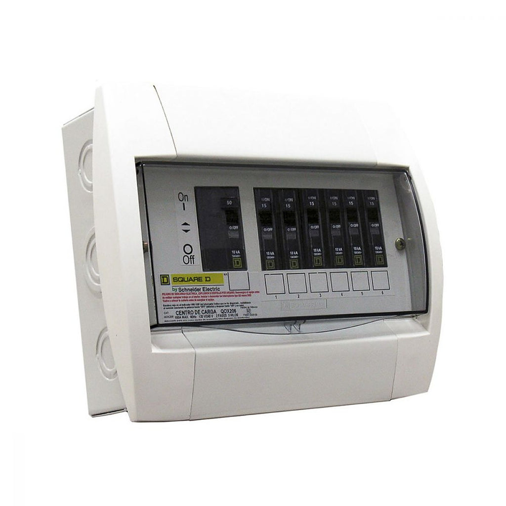 Centro de Carga con 2 Interruptores Principales y 6 Polos 100 a 10 Ka 120/240v AC de ABS con Tapa