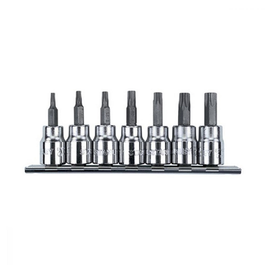 Juego Dados Cuadro 3/8” Corto Punta Torx en Riel y Clips
