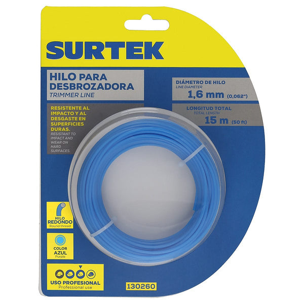 Nylon para Desbrozadora 015 mt Rollo Hilo Redondo de 1.65 mm Azul