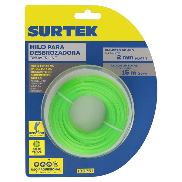 Nylon para Desbrozadora 015 mt Rollo Hilo Redondo de 2 mm Verde