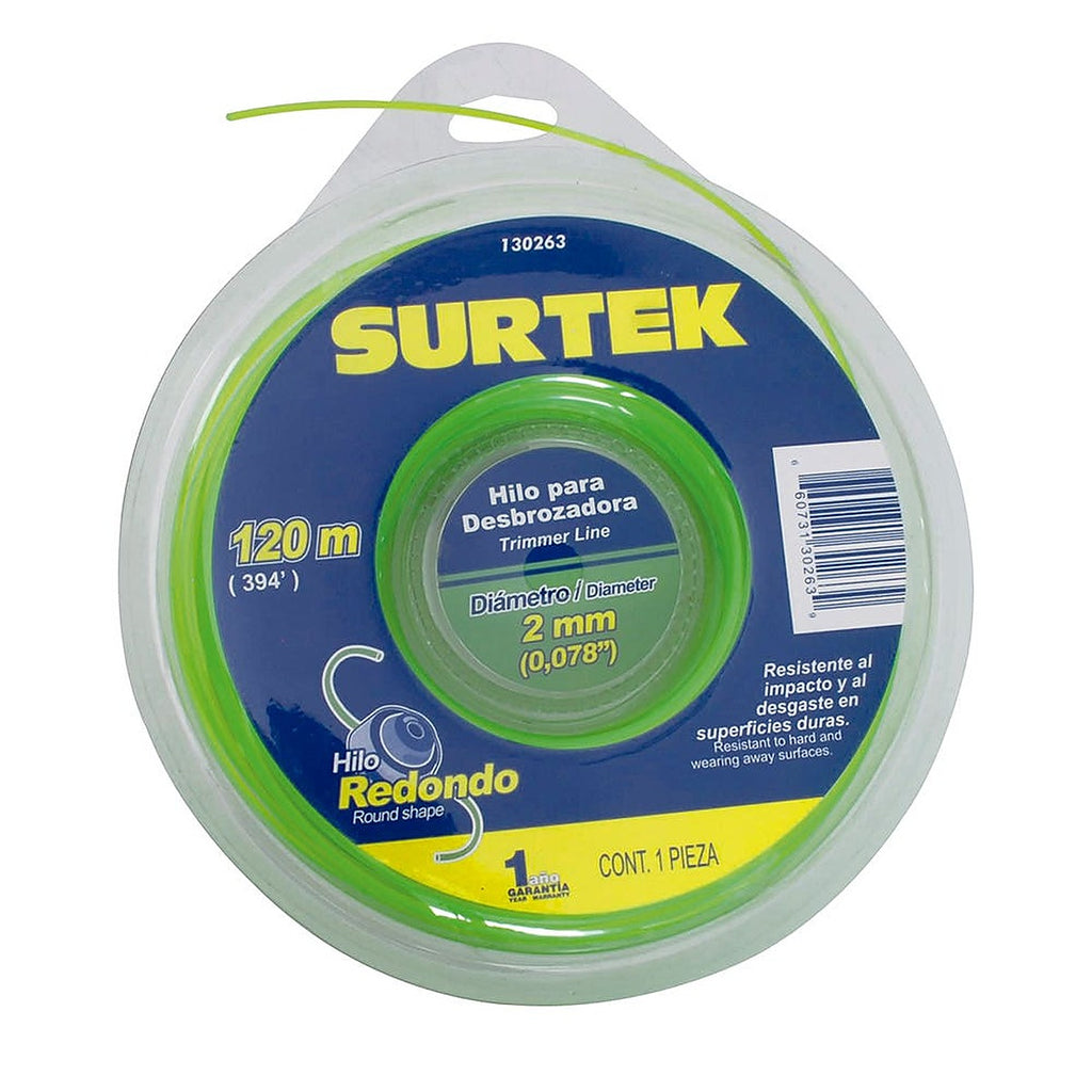 Nylon para Desbrozadora 120 mt Rollo Hilo Redondo de 2 mm Verde