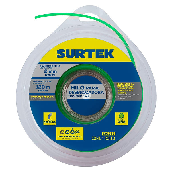 Nylon para Desbrozadora 120 mt Rollo Hilo Redondo de 2 mm Verde