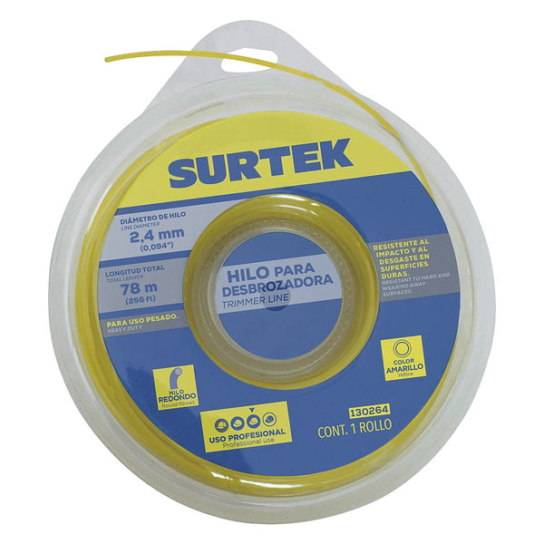 Nylon para Desbrozadora 078 mt Rollo Hilo Redondo de 2.4 mm Amarillo