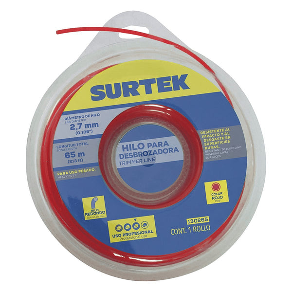 Nylon para Desbrozadora 065 mt Rollo Hilo Redondo de 2.7 mm Rojo