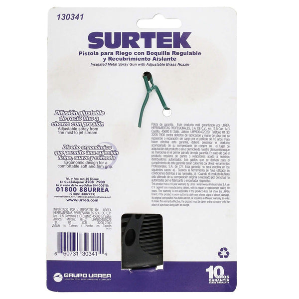 Pistola para Riego Metálica Boquilla Regulable Recubrimiento de PVC