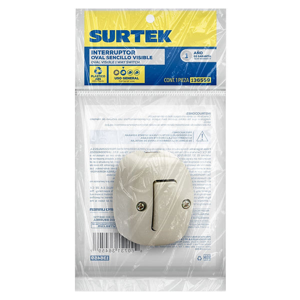 Apagador Eléctrico de Sobreponer Visible Oval Marfil