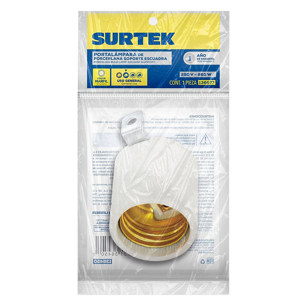 Porta Lámpara de Porcelana para Candil Escuadra