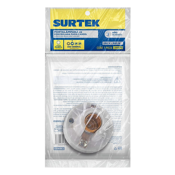 Porta Lámpara de Porcelana para Candil Color Blanca