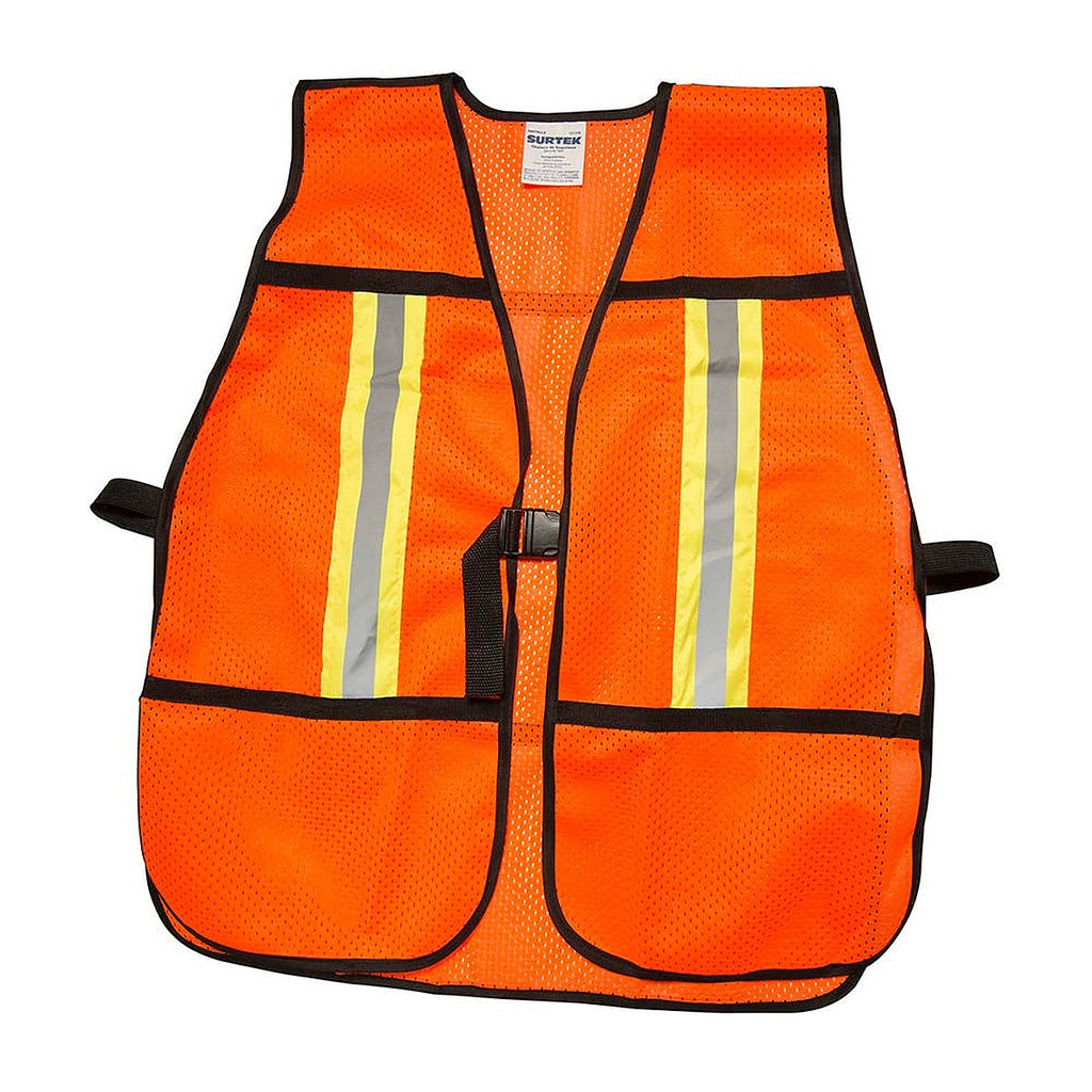 Chaleco Naranja Cinta Prismática Reflejante Amarilla Malla de Poliéster con Correa Ajustable