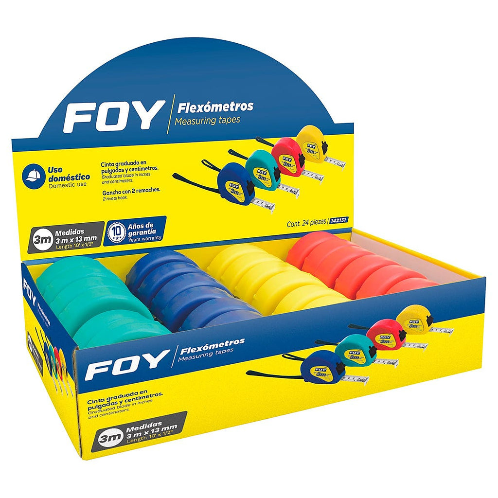 Flexómetro 3.0 mt X 19 mm Caja Alto Impacto Varios Colores