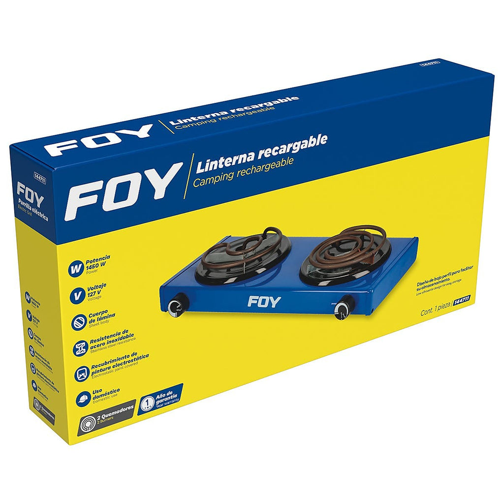 Parrilla Eléctrica Cuadrada 2 Quemadores con Interruptor de Acero Aluminizado