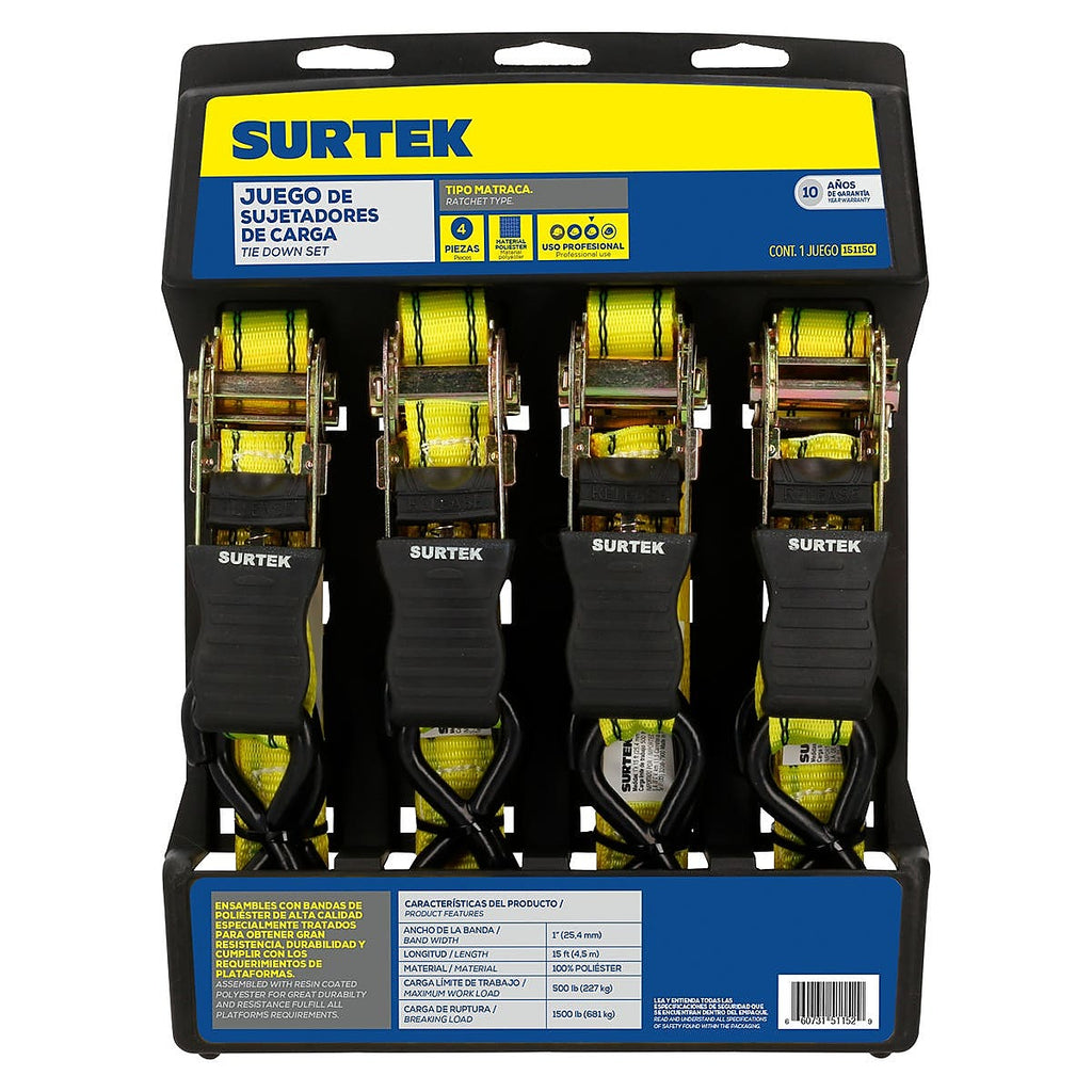 Juego de Sujetadores con Matraca 1”x15” Recubrimiento Plástico - U1 151150