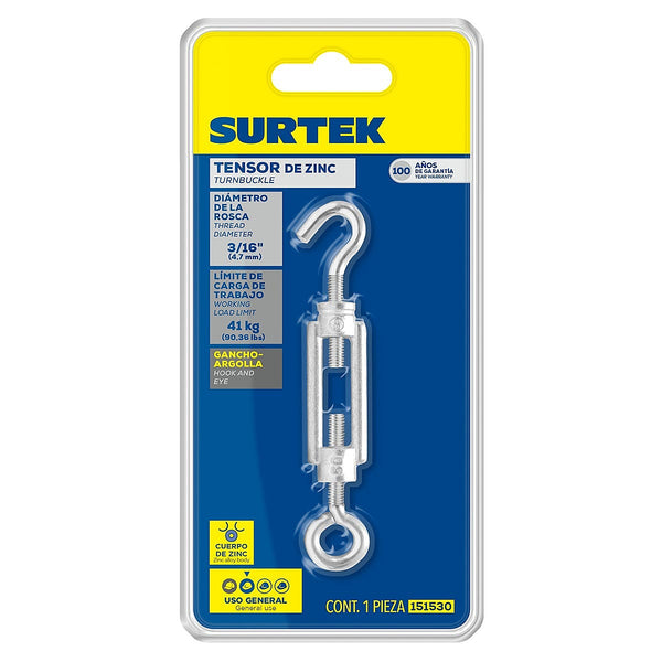 Tensor de Zinc para Cable Gancho - Argolla 3/16”