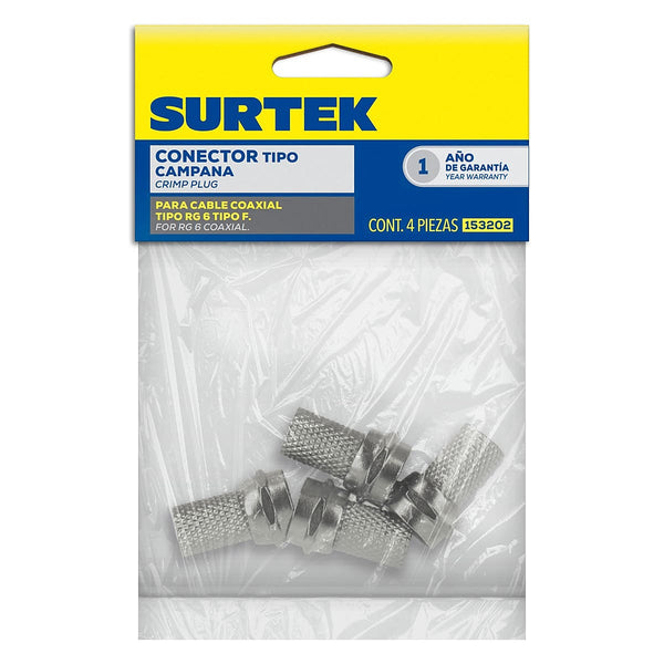 Conector Tipo Rosca Plug Rg59 Bolsa con 4 Pzas