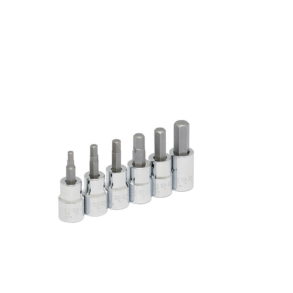 Juego Dados Cuadro 3/8” Corto Punta Hexagonal en Riel y Clips