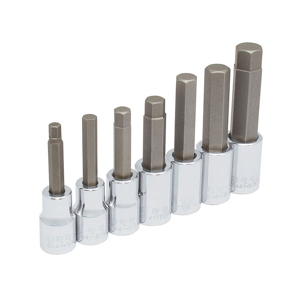 Juego Dados Cuadro 1/2” Corto Std Punta Hexagonal en Riel y Clips