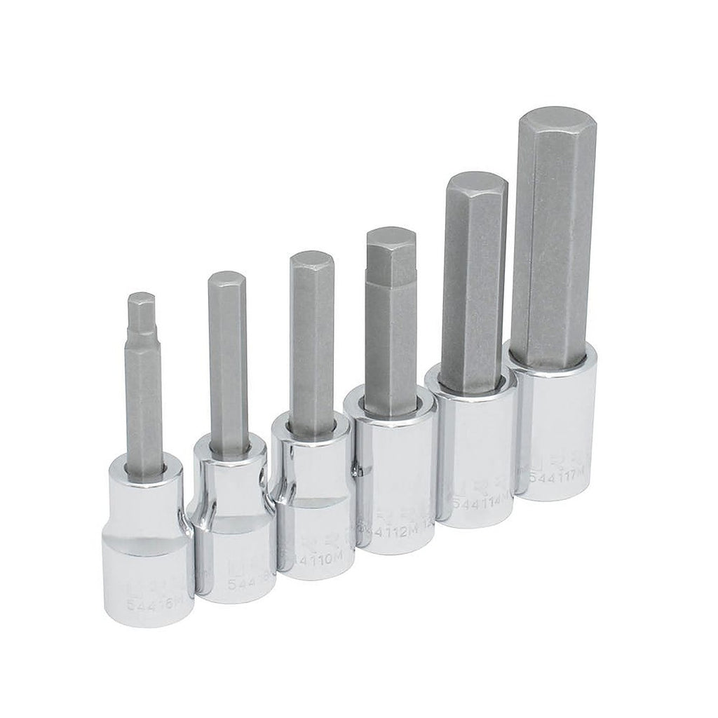 Juego Dados Cuadro 1/2” Corto mm Punta Hexagonal Corta en Riel y Clips