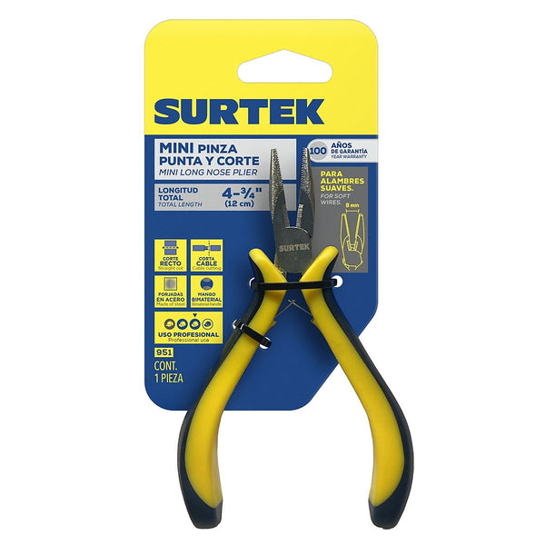Pinza para Electricista 4.3/4” Corte Lateral Punta Larga con resorte