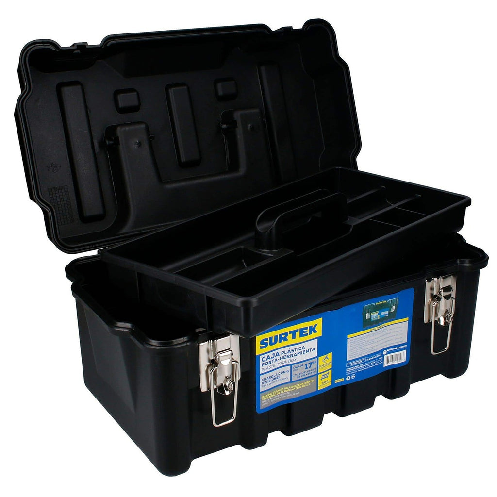 Caja para Herramienta Plástica 17”x9.1/2”x8.1/2” Broches Metálicos Alta Resistencia