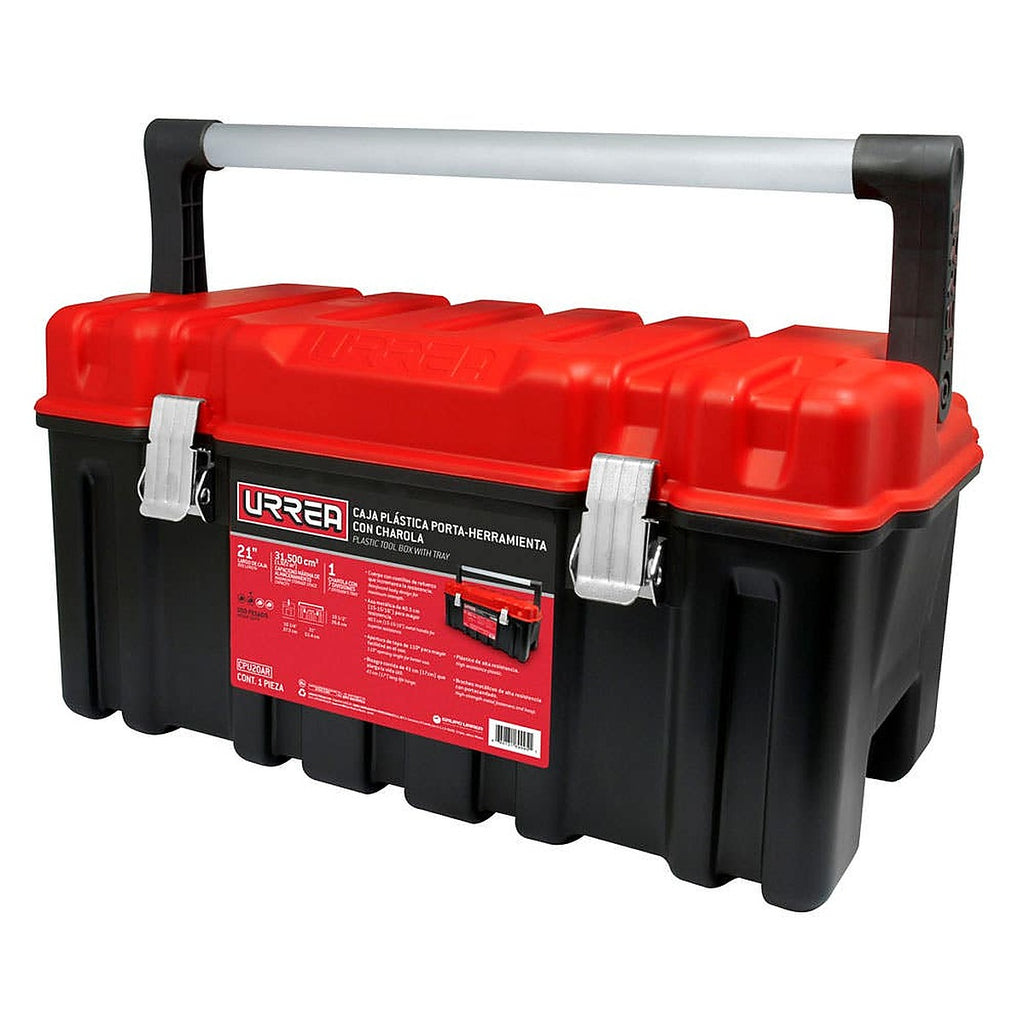Caja para Herramientas Plástica C Broches Metálicos y Charola 20”x10.3/8”x10.1/2” Uso Pesado Roja
