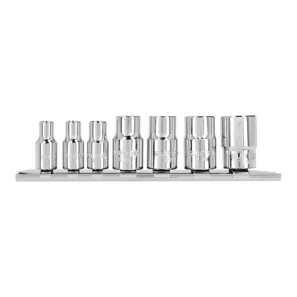 Juego Dados Cuadro 1/4” y 3/8” Corto Punta Torx Hembra de E6 a E16