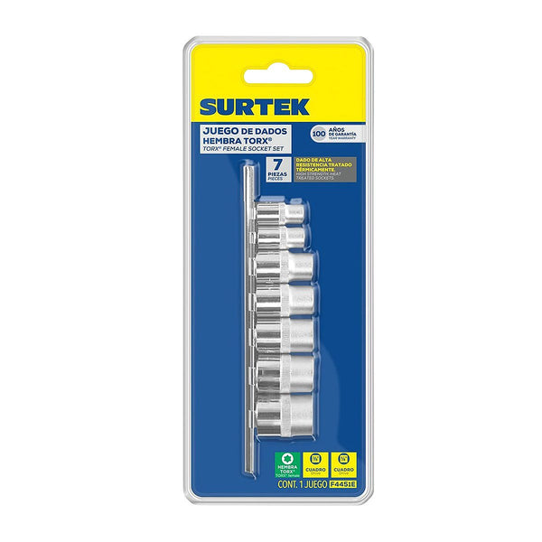 Juego Dados Cuadro 1/4” y 3/8” Corto Punta Torx Hembra de E6 a E16