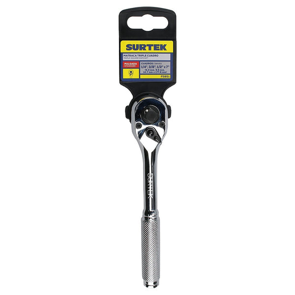 Matraca Reversible Triple Cuadro 1/2”, 3/8” y 1/4”