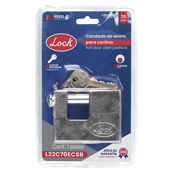 Candado para Cortina de Hierro 70 mm Cromo Satinado