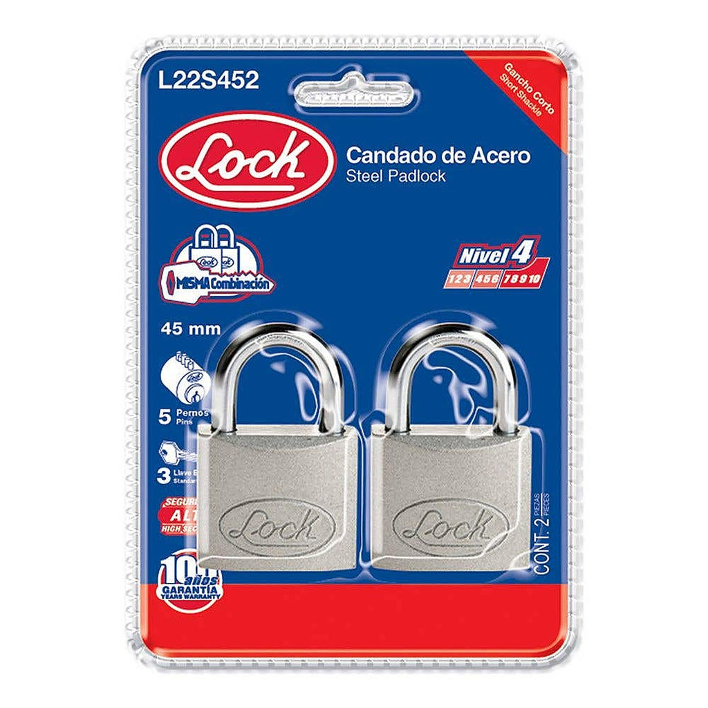 Juego de Candados de Acero 45 mm Gancho Corto Misma Llave