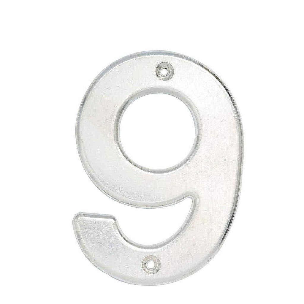 Número de Fachada Nº 9 Bold 4” Cromo Satinado