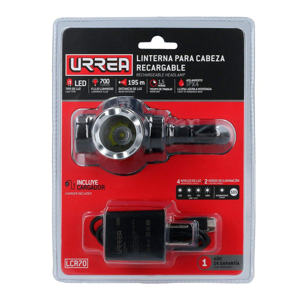 Linterna para Cabeza Recargable 1 Led Cree 700lm Ion de Litio 5w 6500k 4 Niveles + 2 Modos
