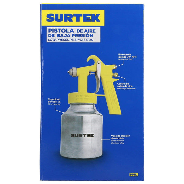 Pistola para Pintar de Baja Presión 1 lt 1/4” NPT Vaso de Aluminio Boquilla 1.3 mm 45 Psi