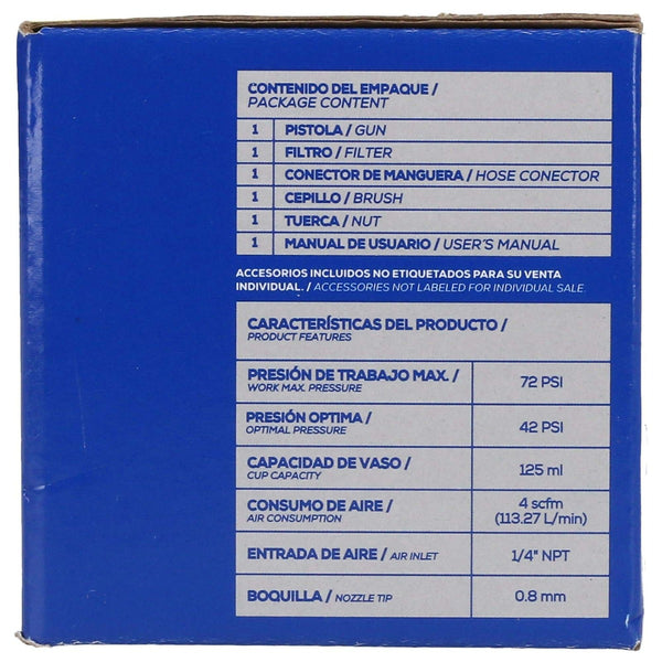 Pistola para Pintar de Gravedad Vaso Plástico 125 ml Boquilla 2.8 Scfm 50 Psi
