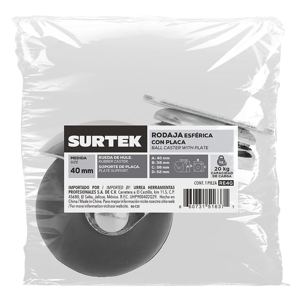 Rodaja de Hule 40 mm Esférica con Placa