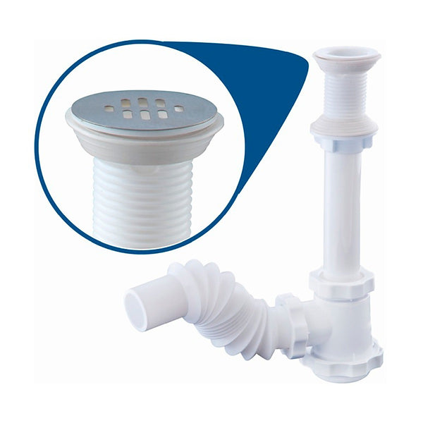 Cespol para Lavabo con Cubierta de Acero Inoxidable Tubo Flexible Bote Chico
