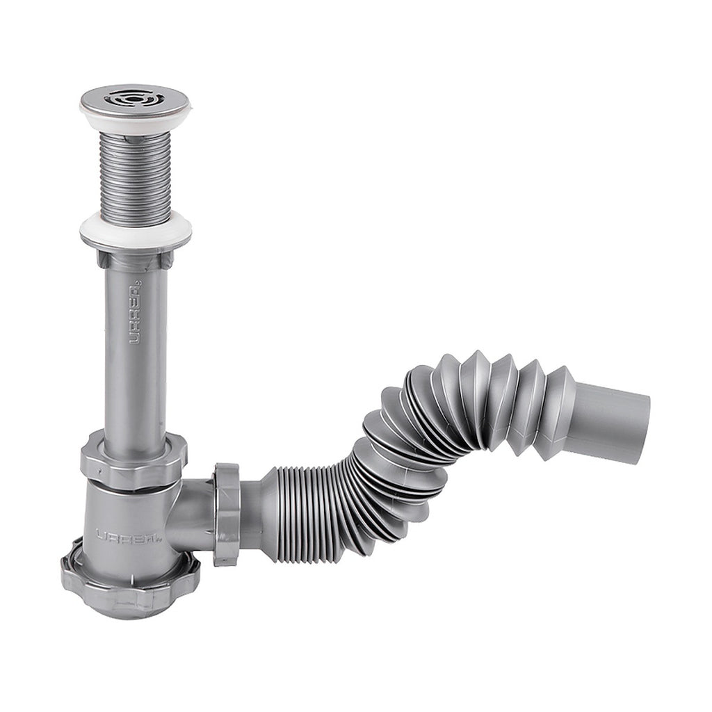 Cespol para Lavabo Flexible con Bote Chico Gris con Rejilla de Acero