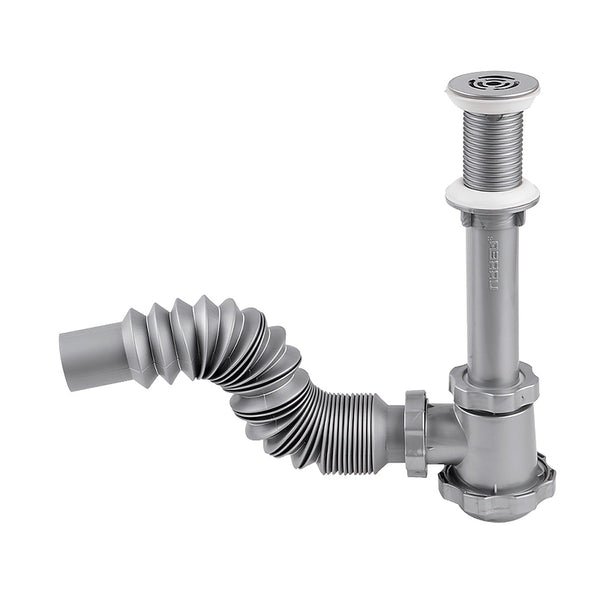 Cespol para Lavabo Flexible con Bote Chico Gris con Rejilla de Acero