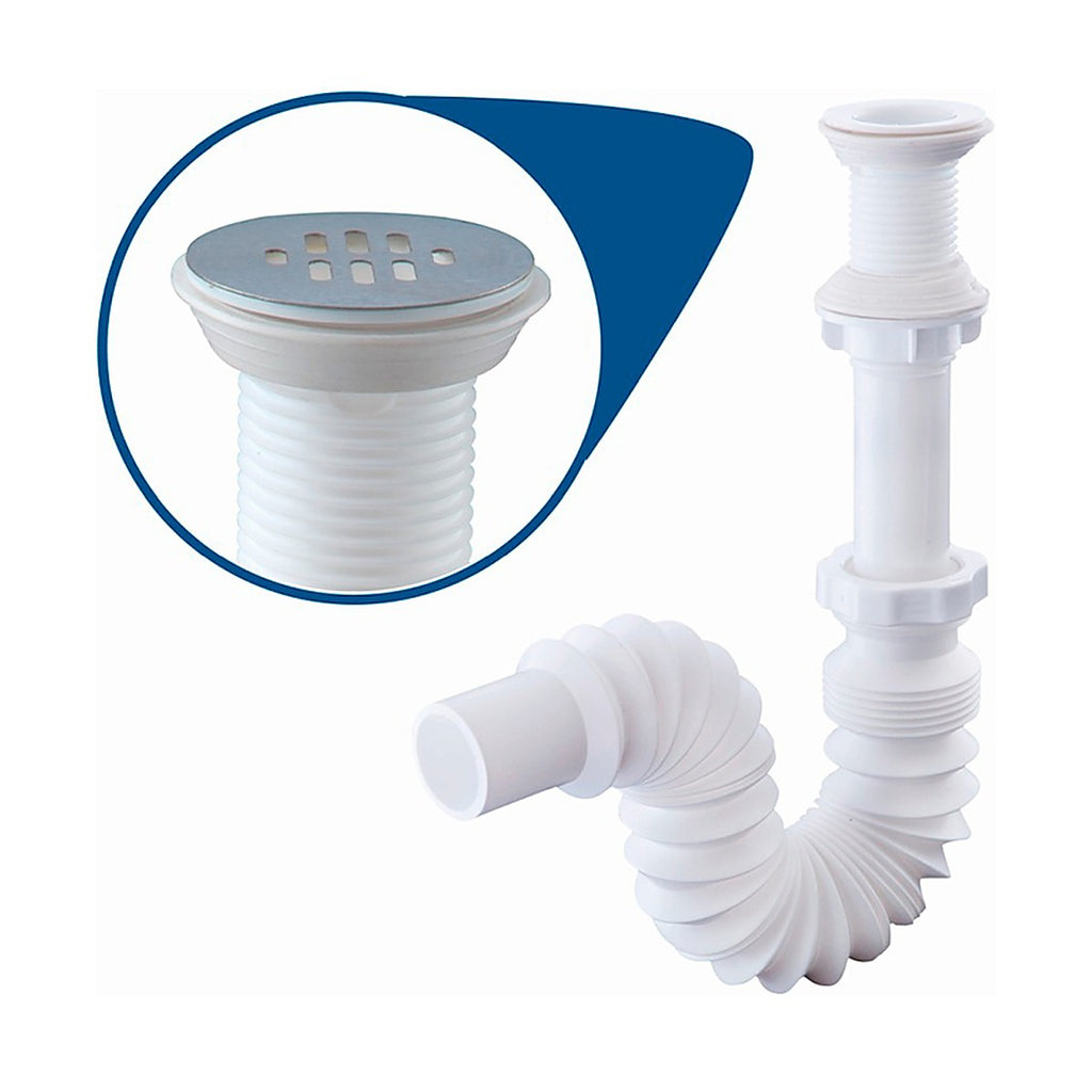 Cespol para Lavabo con Cubierta de Acero Inoxidable Tubo Flexible