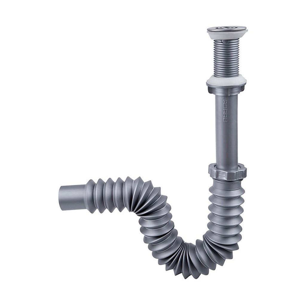 Cespol para Lavabo Flexible sin Bote Chico Gris y Rejilla de Acero