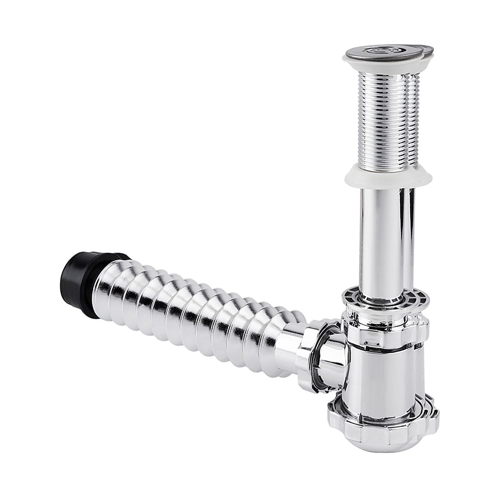 Cespol para Lavabo Metalizado con Cubierta de Acero Inoxidable Tubo Flexible Bote Chico