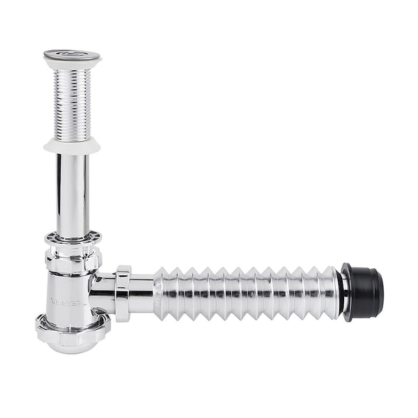 Cespol para Lavabo Metalizado con Cubierta de Acero Inoxidable Tubo Flexible Bote Chico