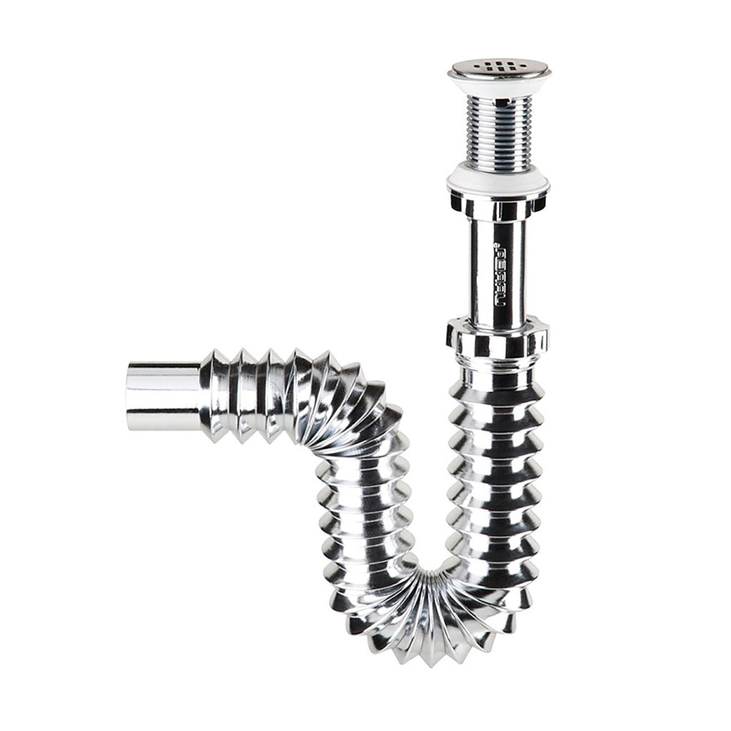 Cespol para Lavabo Metalizado con Cubierta de Acero Inoxidable Tubo Flexible