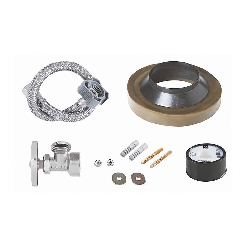 Kit de Instalación para Sanitario Incluye Llave Angular + Manguera Flexible + Cuello de Cera