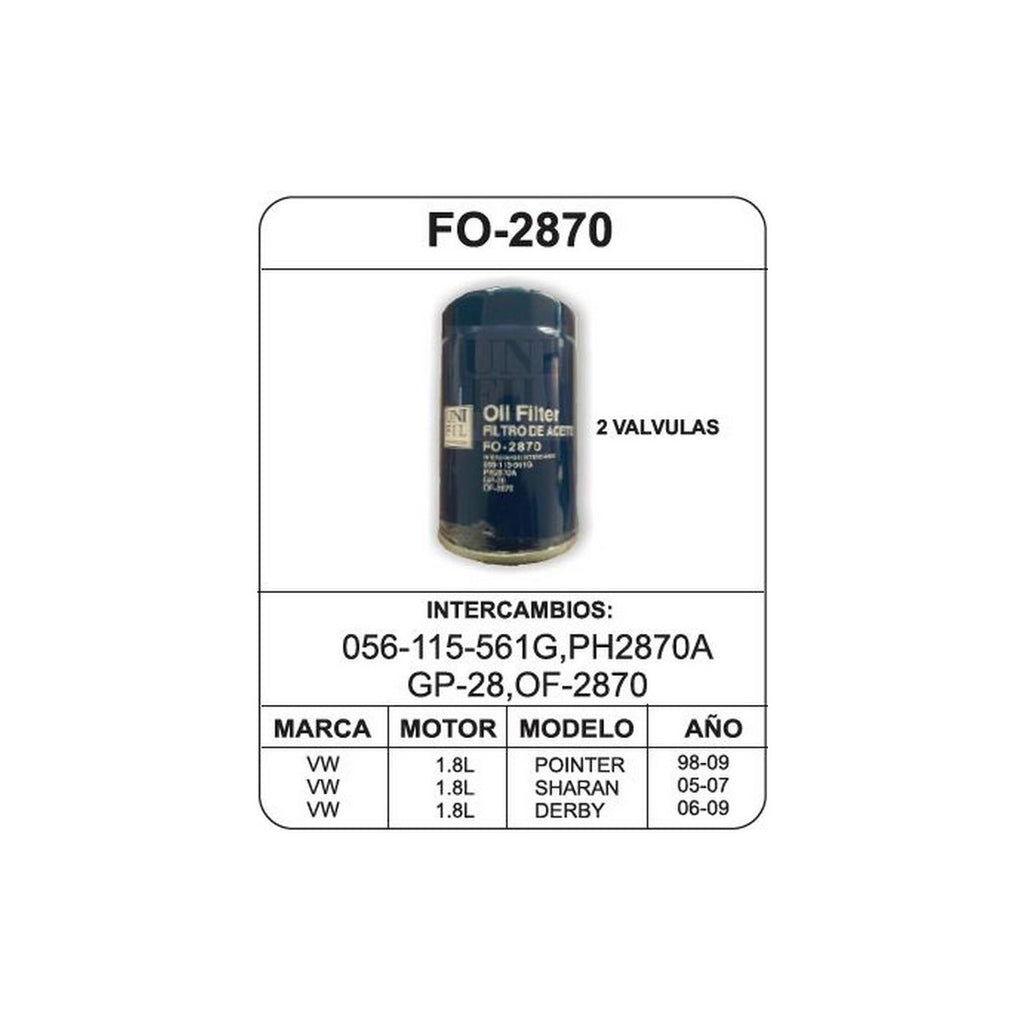 Filtro de Aceite UNIFIL FO-2870